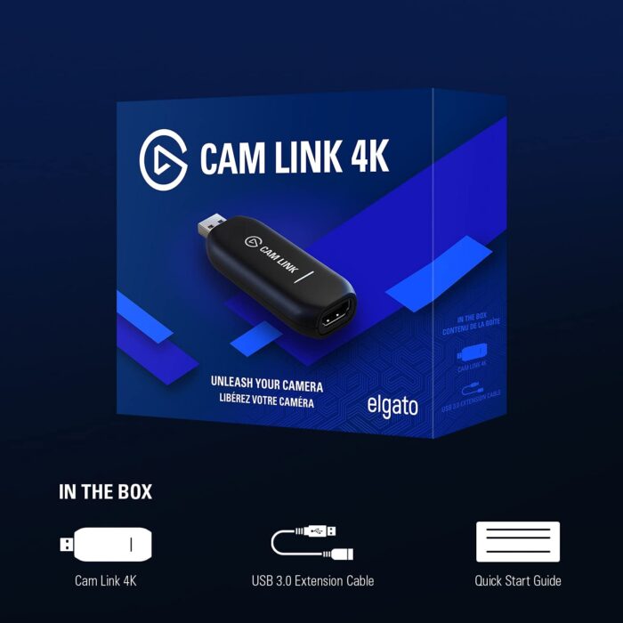 Elgato Cam Link 4K — Broadcast Live, Record via DSLR, Camcorder, or Action Cam, 1080p60 or 4K at 30 FPS, Compact HDMI Capture Device, USB 3.0