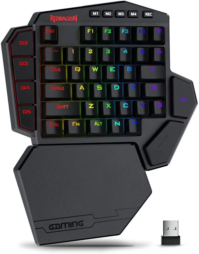 Redragon K585 DITI Wireless One-Handed Mechanical Keyboard, 42 Keys 2.4Ghz RGB 40% Gaming Keypad with 7 Onboard Macro Keys, Detachable Wrist Support, 3000 mAh Battery (Brown Switch)